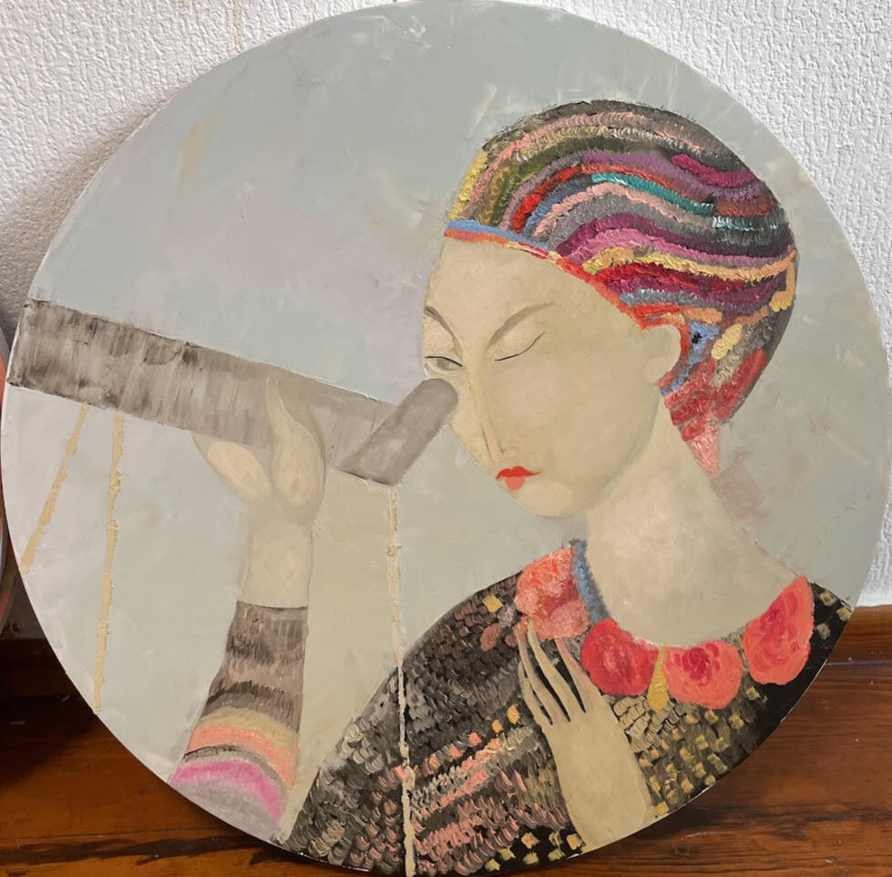 Curiosity, 2023 Oil on canvas, Ø 70 cm